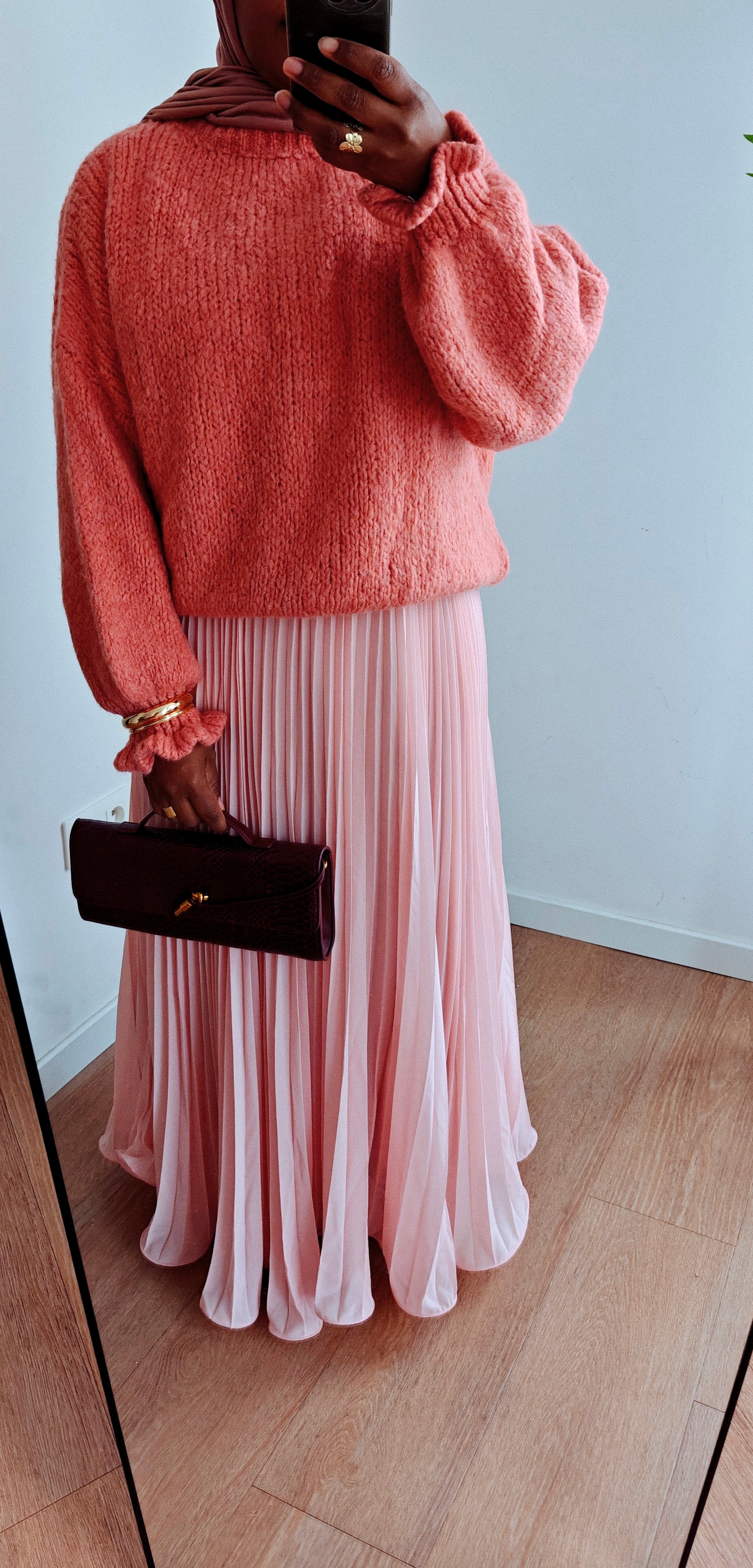 Jupe plissée vaporeuse rose