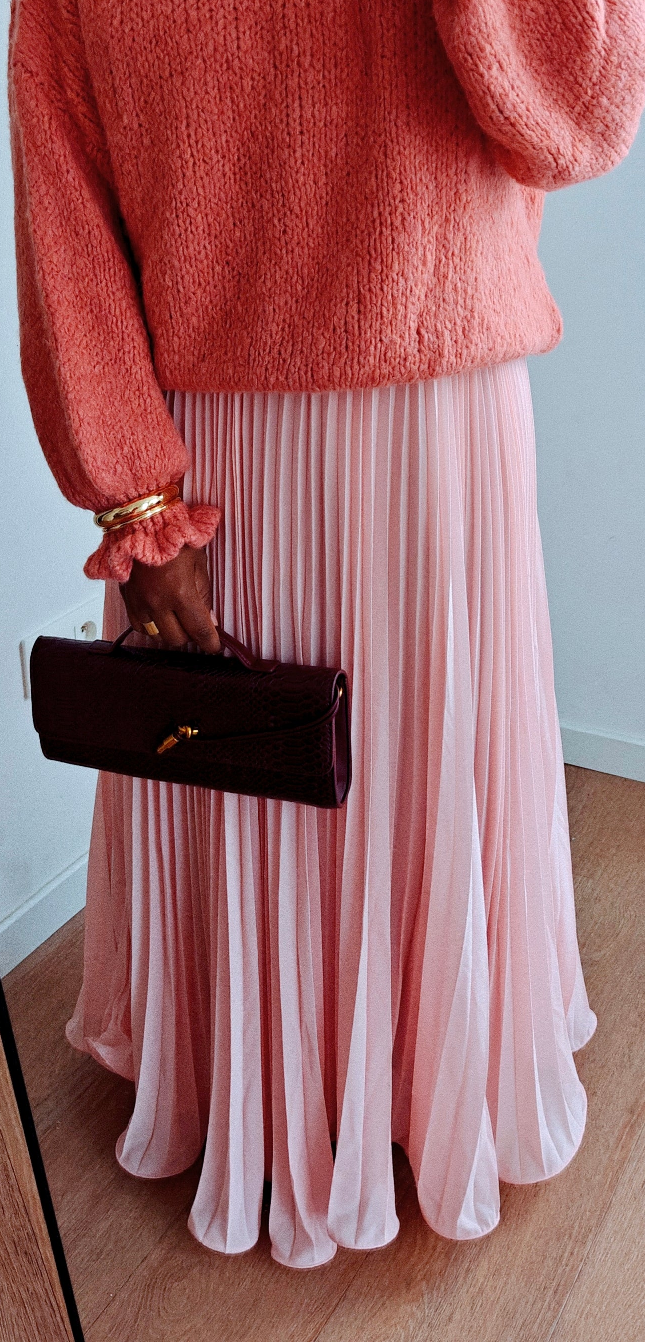 Jupe plissée vaporeuse rose