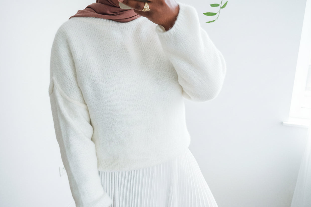 Pull haut de gamme très doux en alpaga blanc