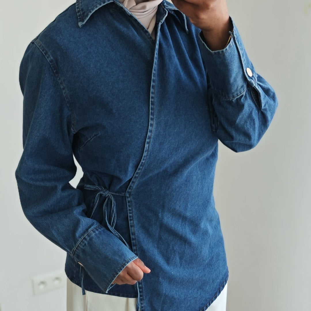 Chemise longue croisé en denim Louna