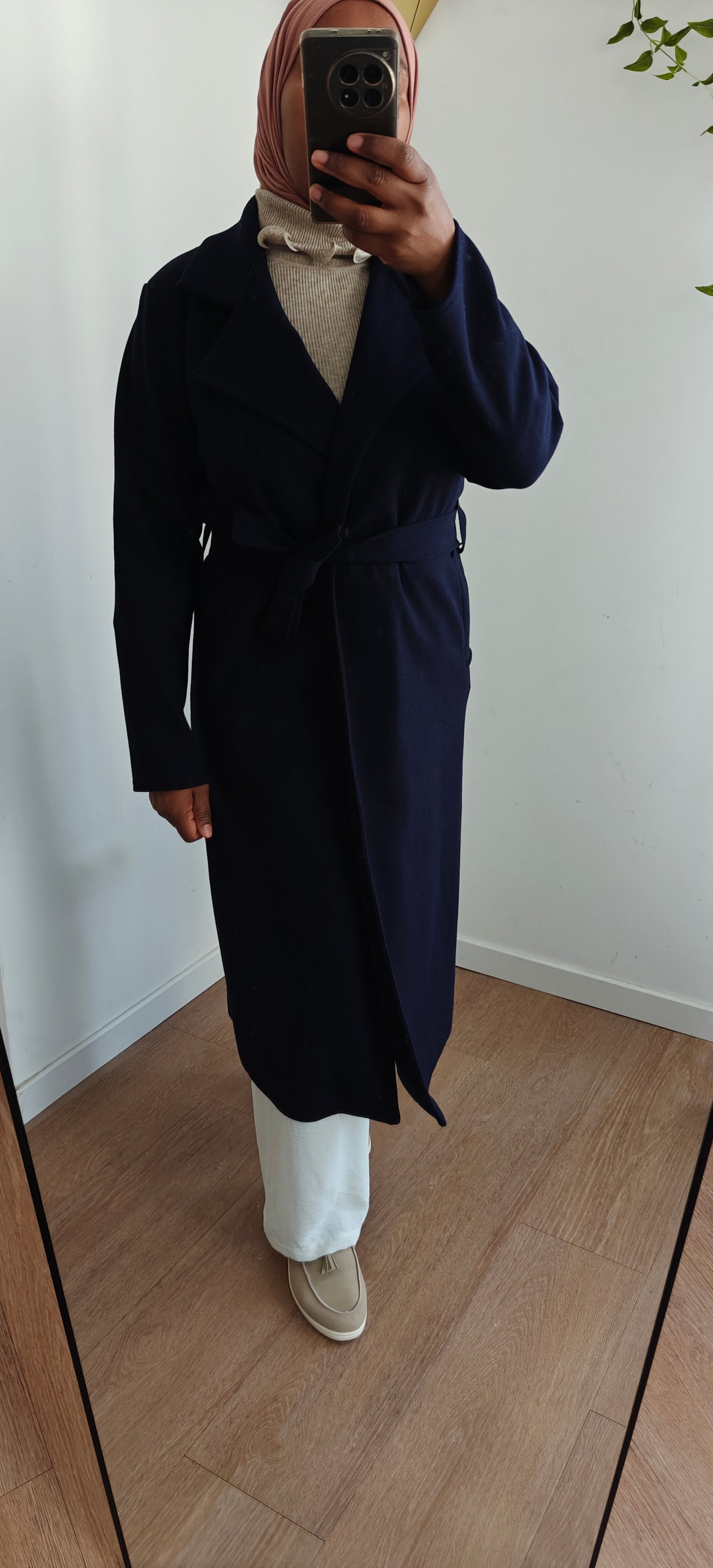 Manteau style peignoir avec ceinture bleu