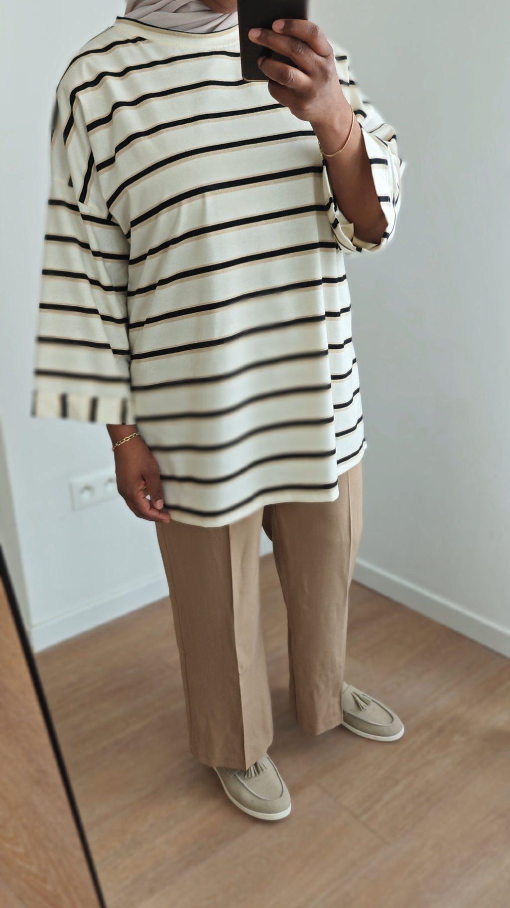 Pantalon beige coupe large