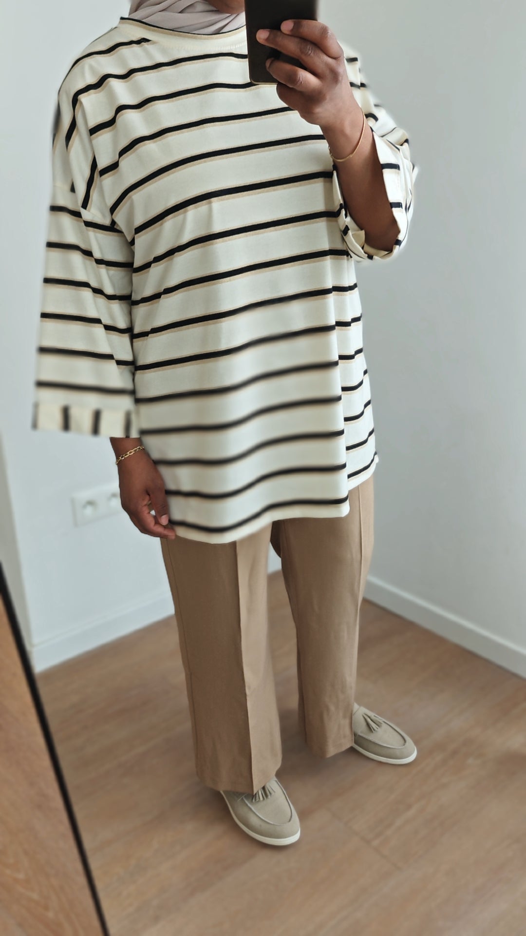 Pantalon beige coupe large