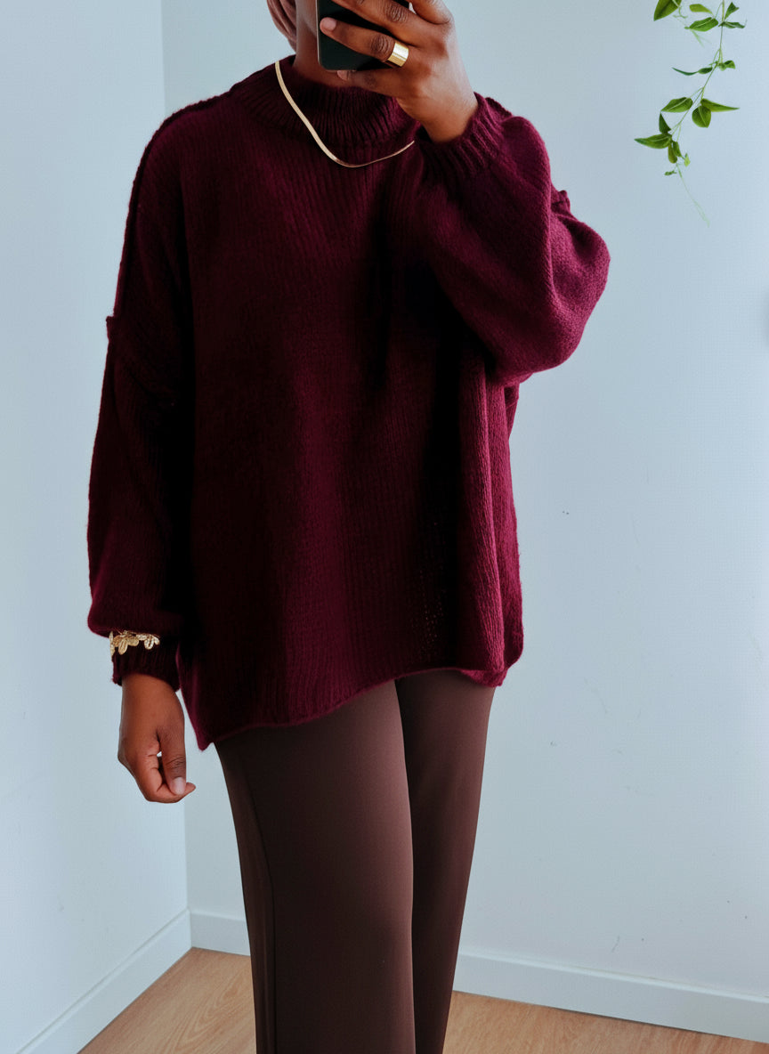 Pull en laine oversize bordeaux