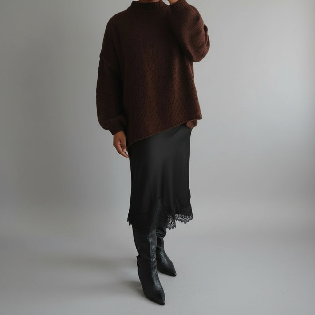 Jupe dentelle satin noir