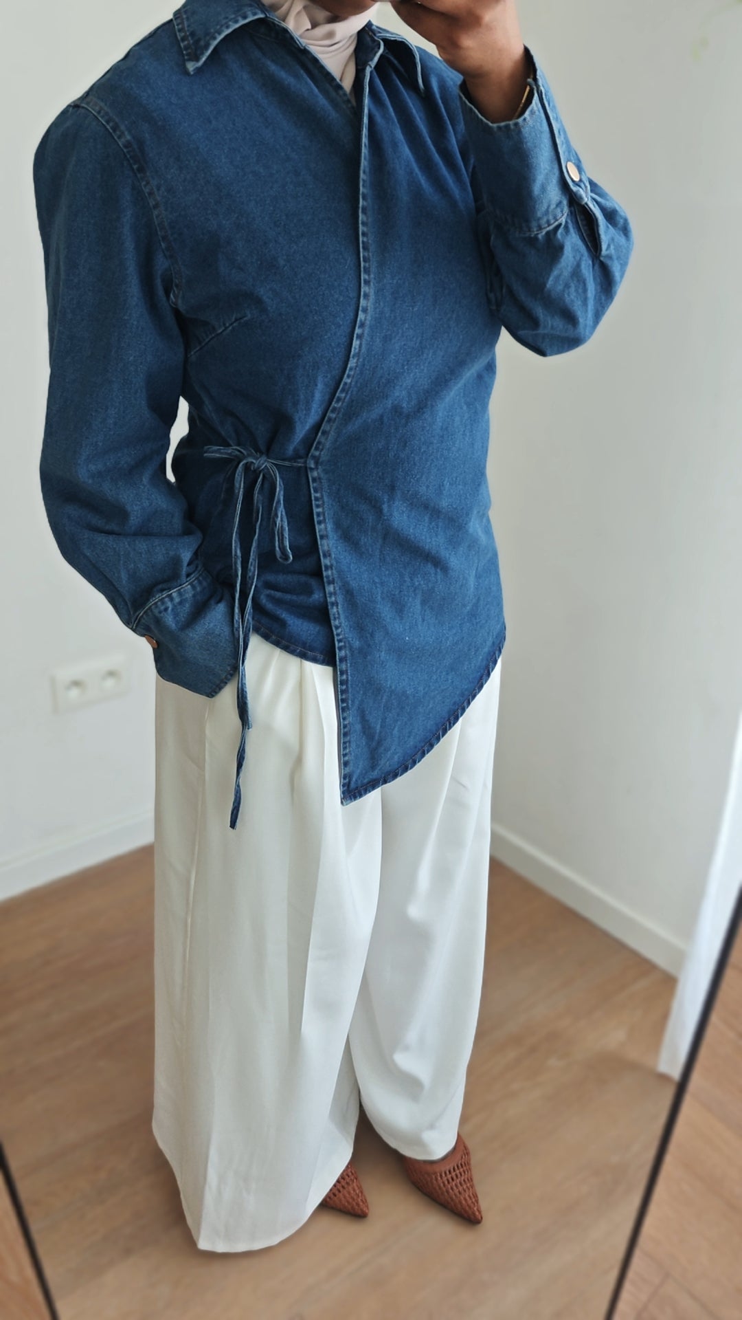 Chemise longue croisé en denim Louna