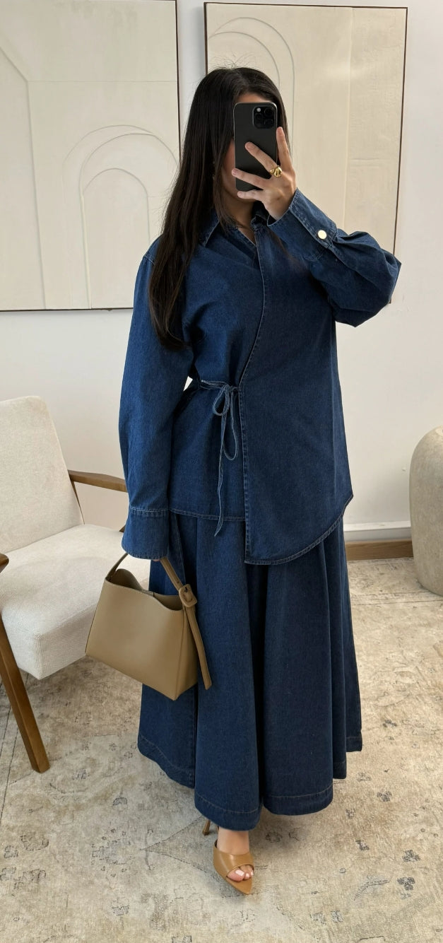Chemise longue croisé en denim Louna