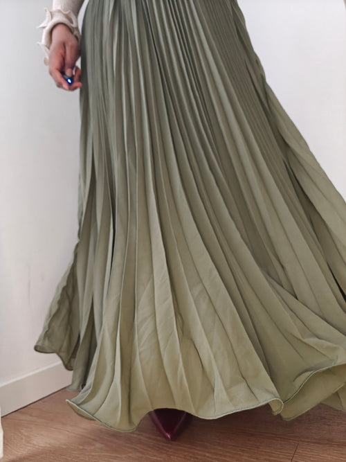 Jupe plissée vaporeuse kaki