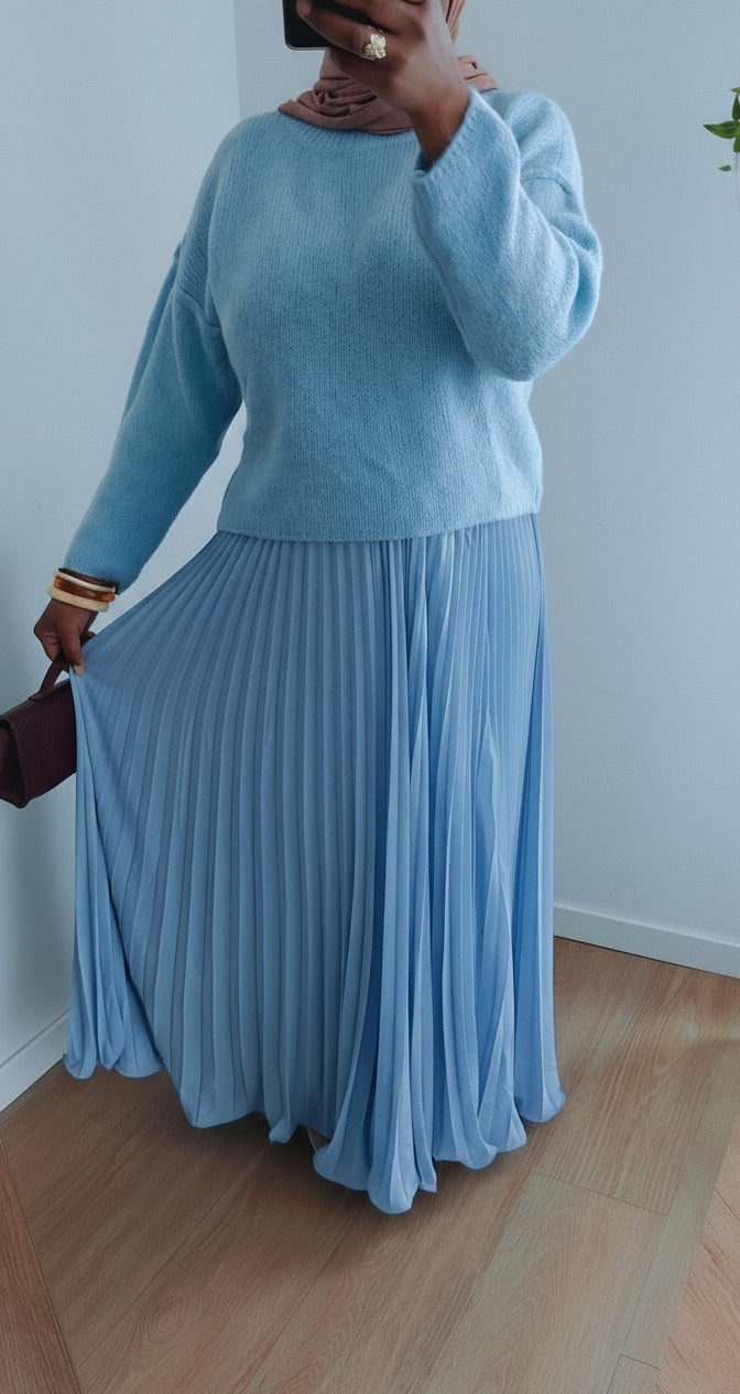 Jupe plissée vaporeuse bleu