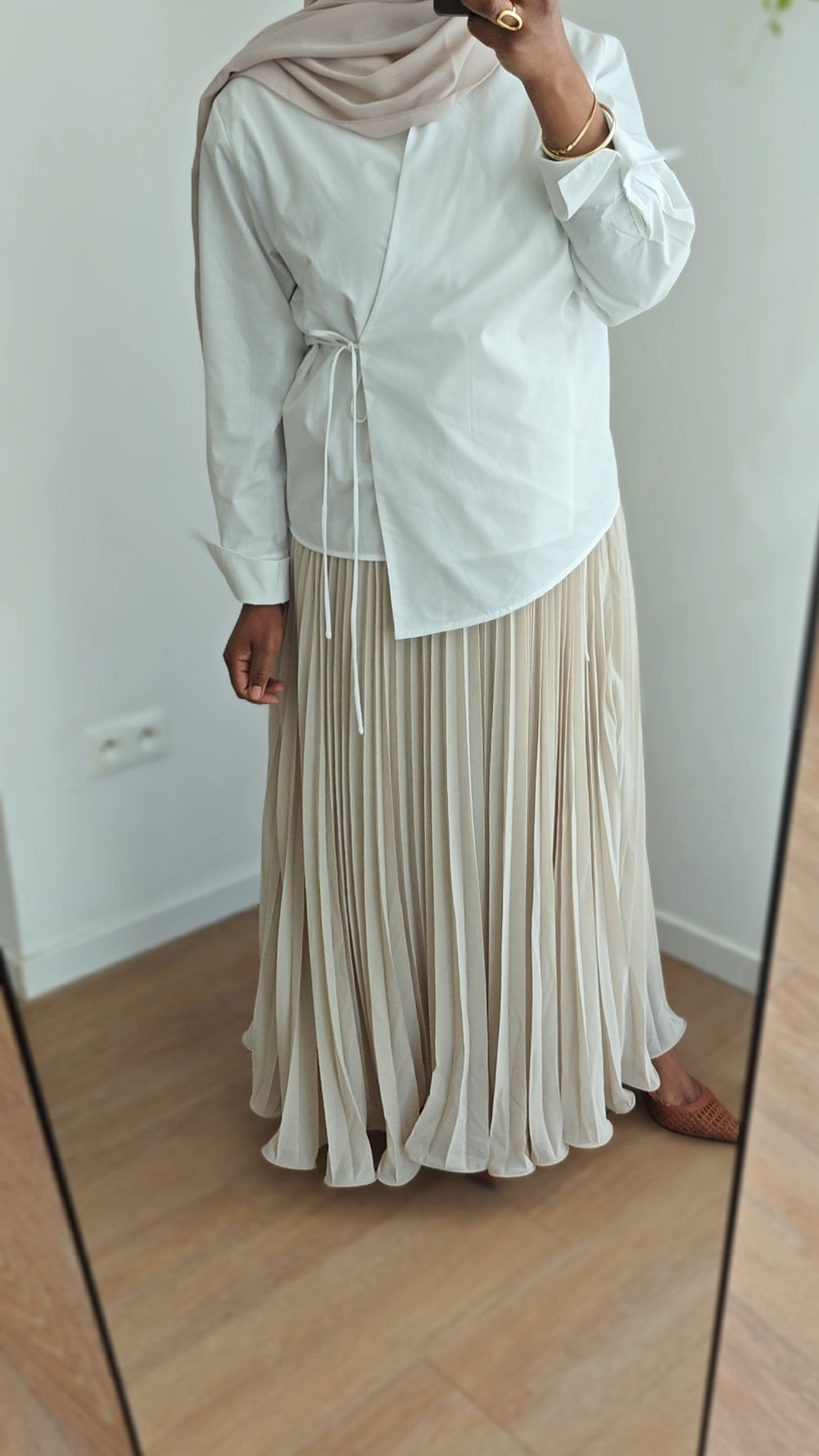 Jupe plissée vaporeuse Beige