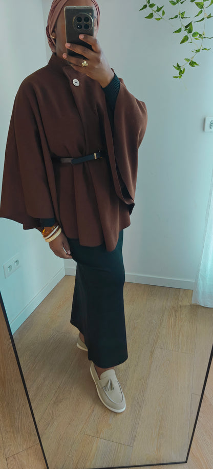 Cape pancho avec ceinture marron