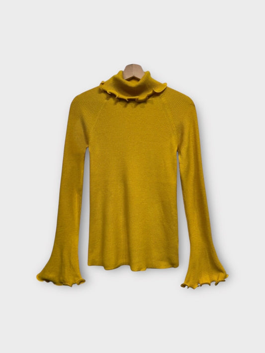 Pull en maille côtelée jaune motarde