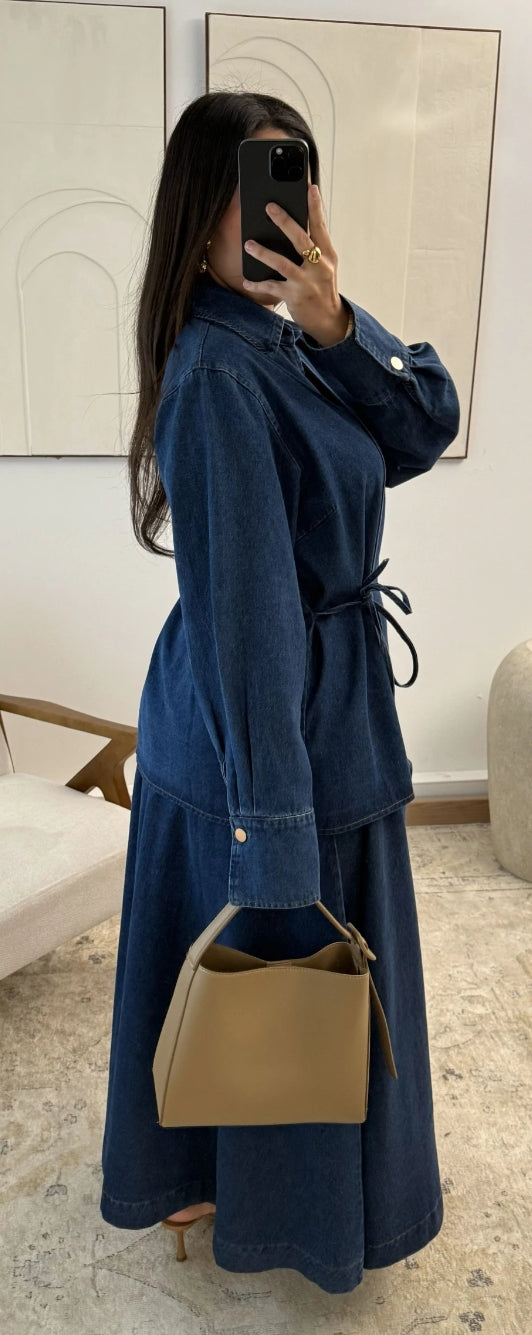 Chemise longue croisé en denim Louna