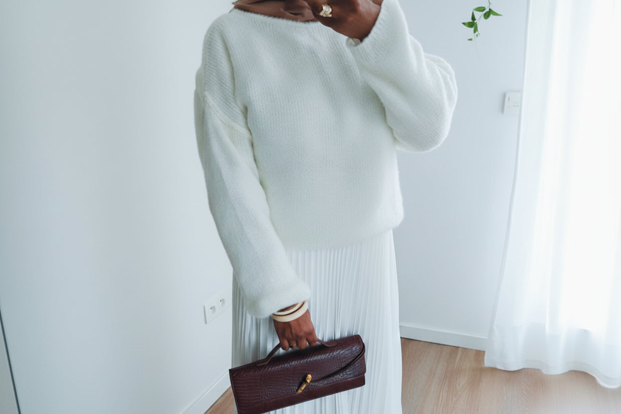 Pull haut de gamme très doux en alpaga blanc