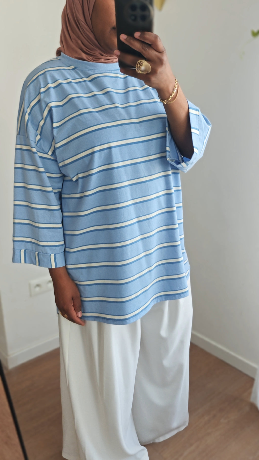 T shirt manches longues rayures sky bleu