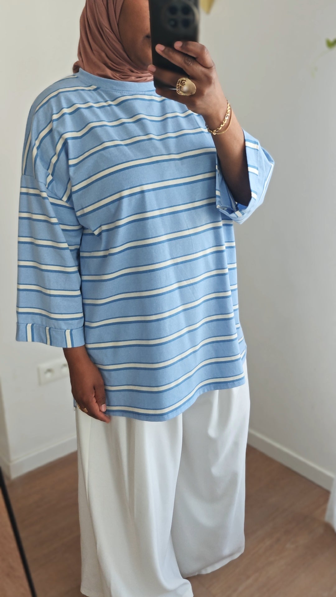 T shirt manches longues rayures sky bleu