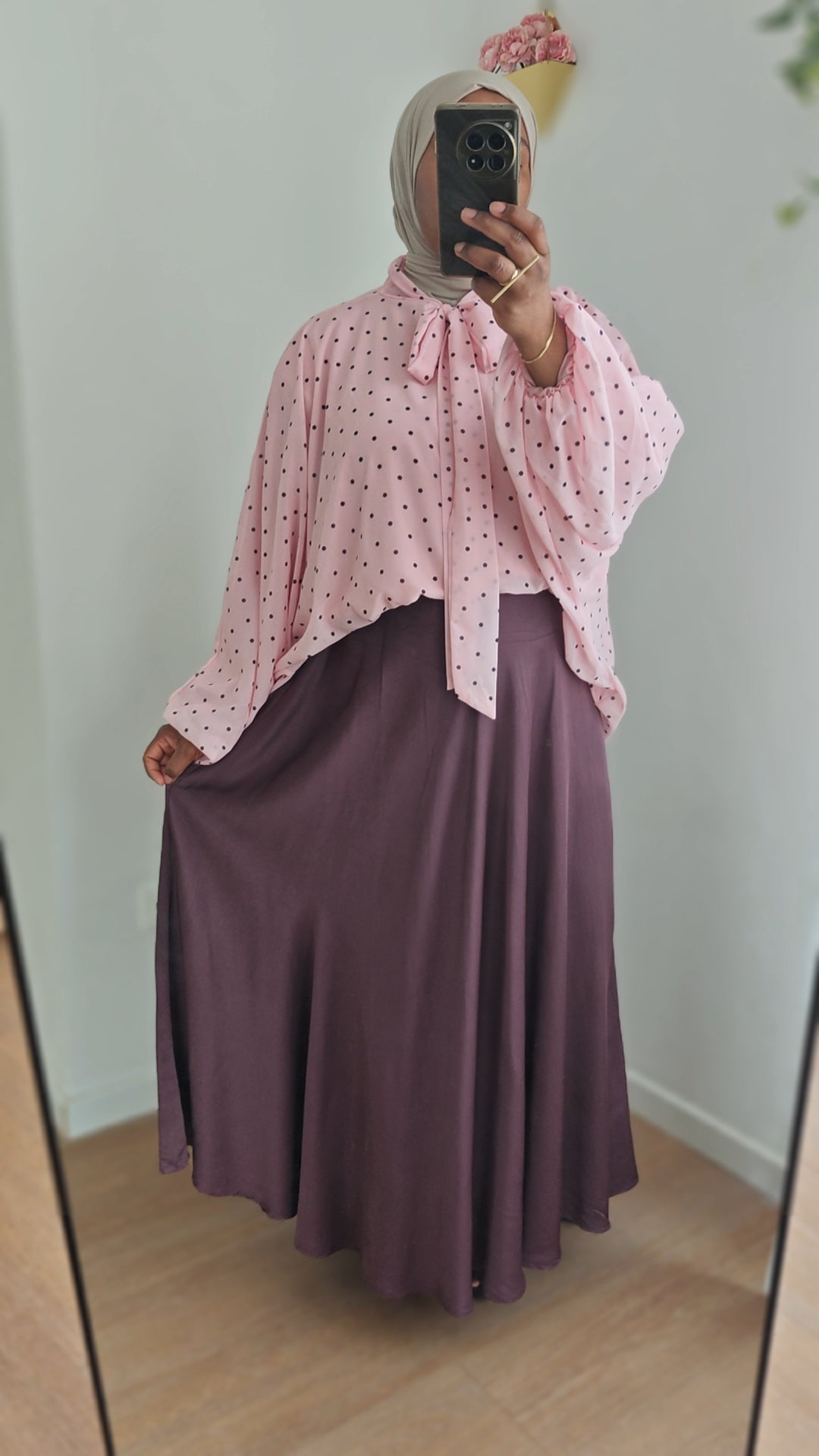 Jupe satiné fluide mauve foncé
