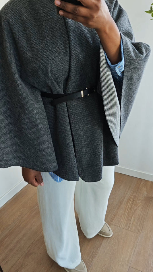 Cape pancho avec ceinture gris