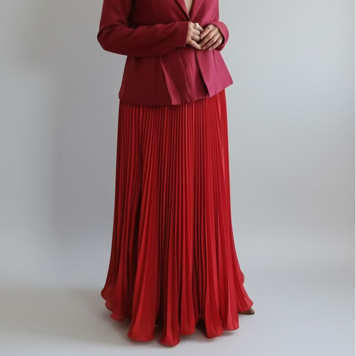 Jupe plissée vaporeuse Rouge