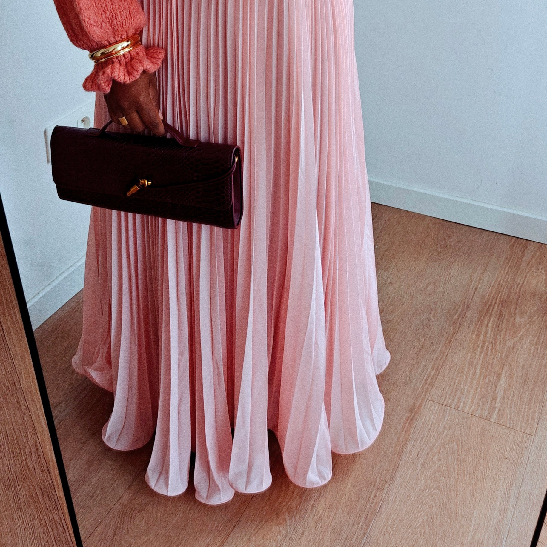 Jupe plissée vaporeuse rose